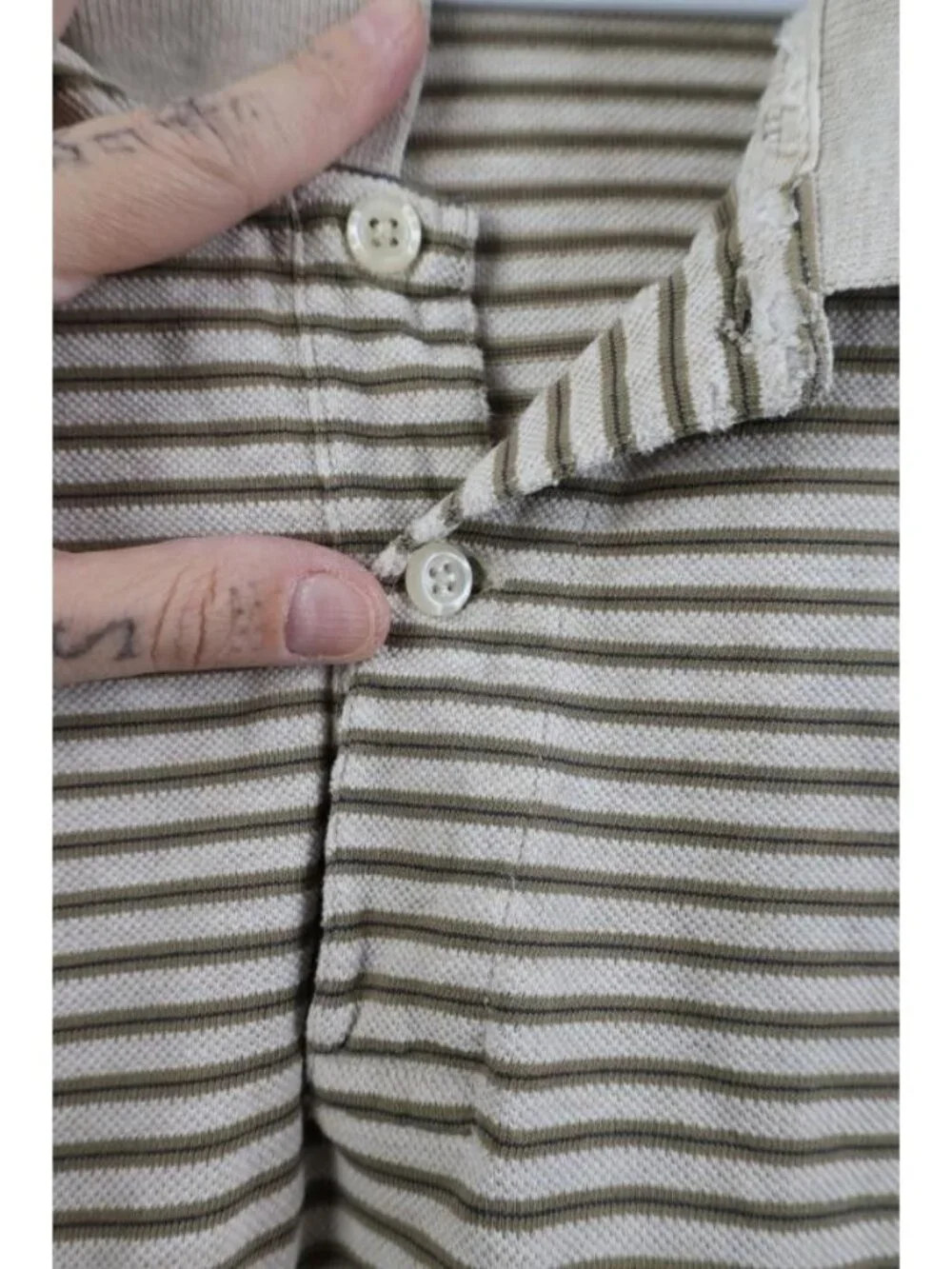 Vintage 90s Ralph Lauren Mens Large Distressed Striped Knit Golf Polo Shirt
